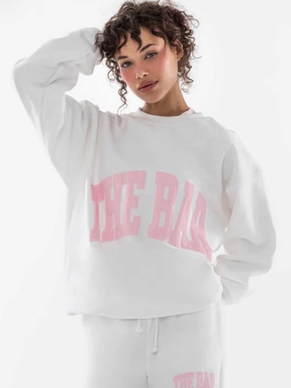 The Bar White and Pink Women's Varsity Sweatshirt-NWT